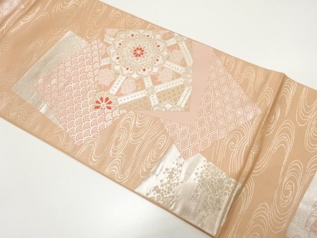 JAPANESE KIMONO / ANTIQUE SHIKISHI-TORI FLORAL PATTERN WOVEN FUKURO OB
